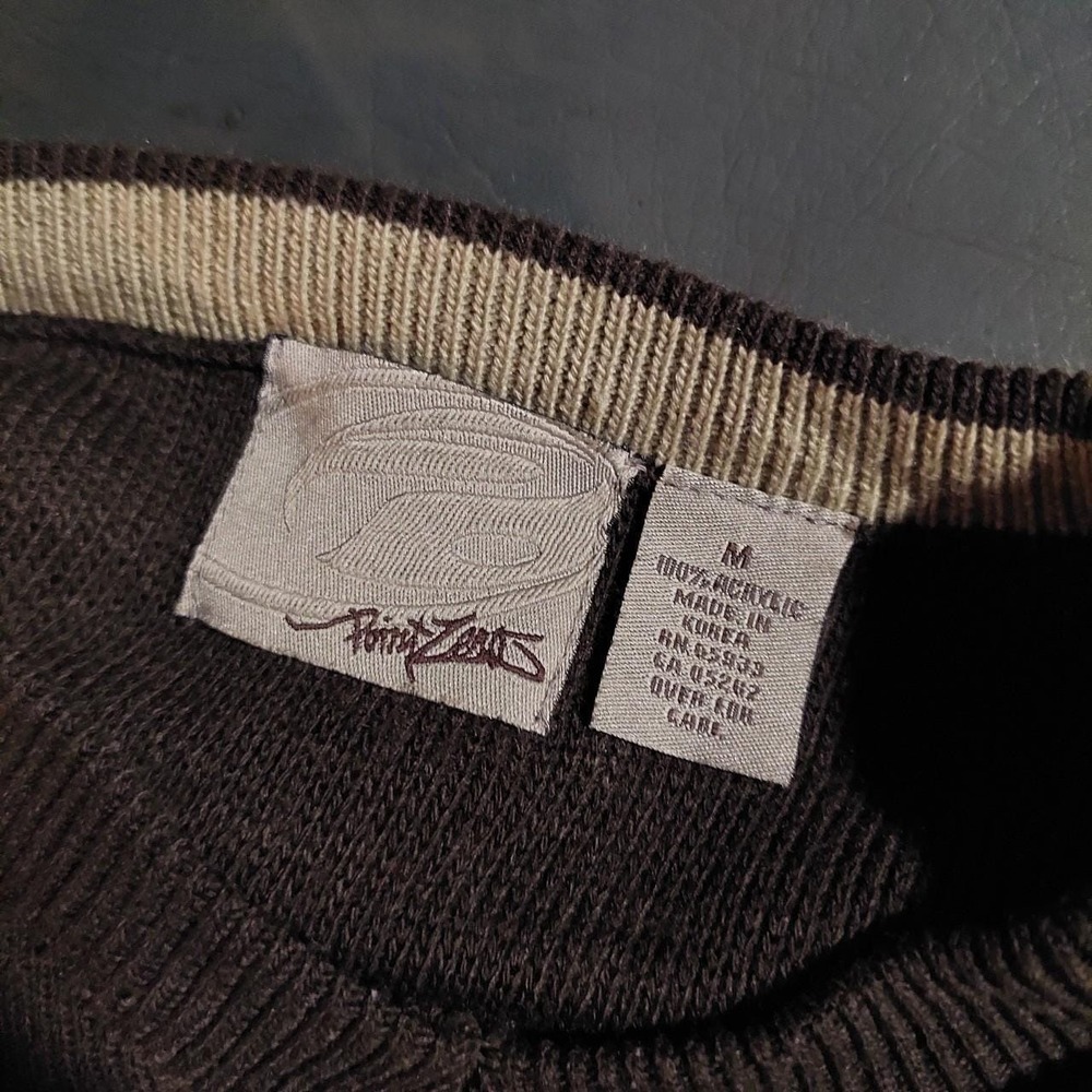 Vintage Point Zero Brown Striped V-Neck Sweater 90s Skater Y2K Medium - Picture 3 of 6